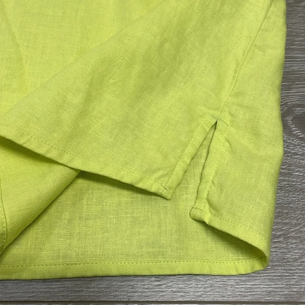 NWOT Loft Linen Blend Chartreuse Puff Short Sleeve Peasant Blouse Split Neck MP